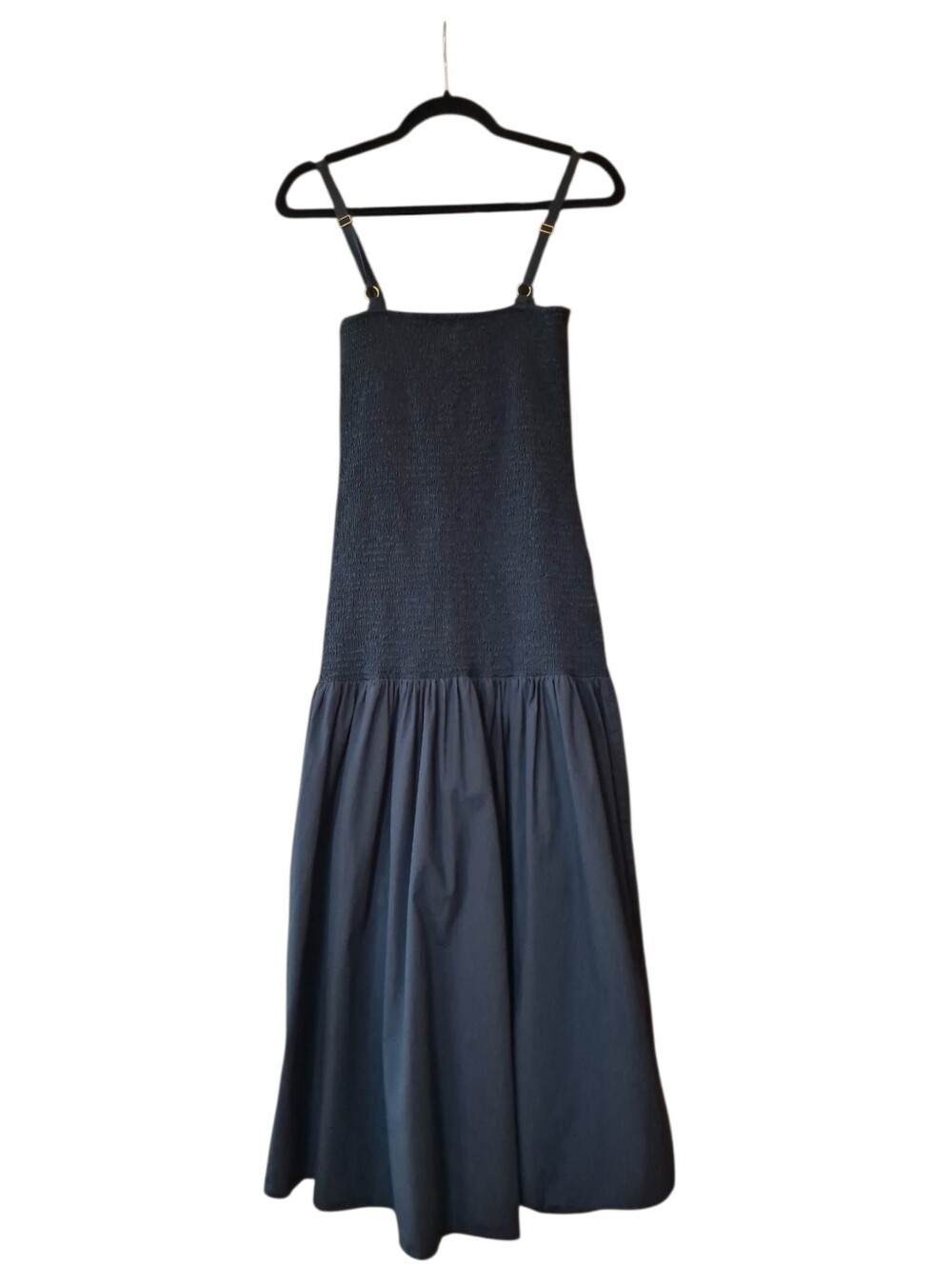 Laude The Label Midi Dress Fitted Smocked Black M Organic Cotton - Picture 3 of 15